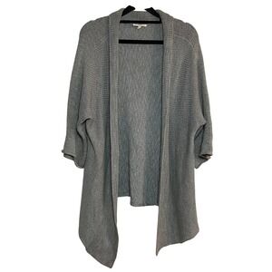 Eileen Fisher Gray Cotton Knit Open Front Cardigan Kimono Sweater Size XL Chunky